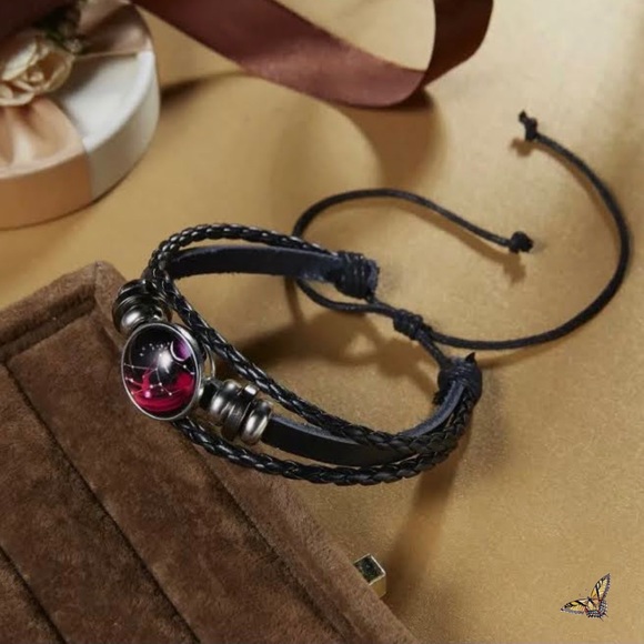 Virgo Constellation Zodiac Charm Leather Wristband - Picture 3 of 5